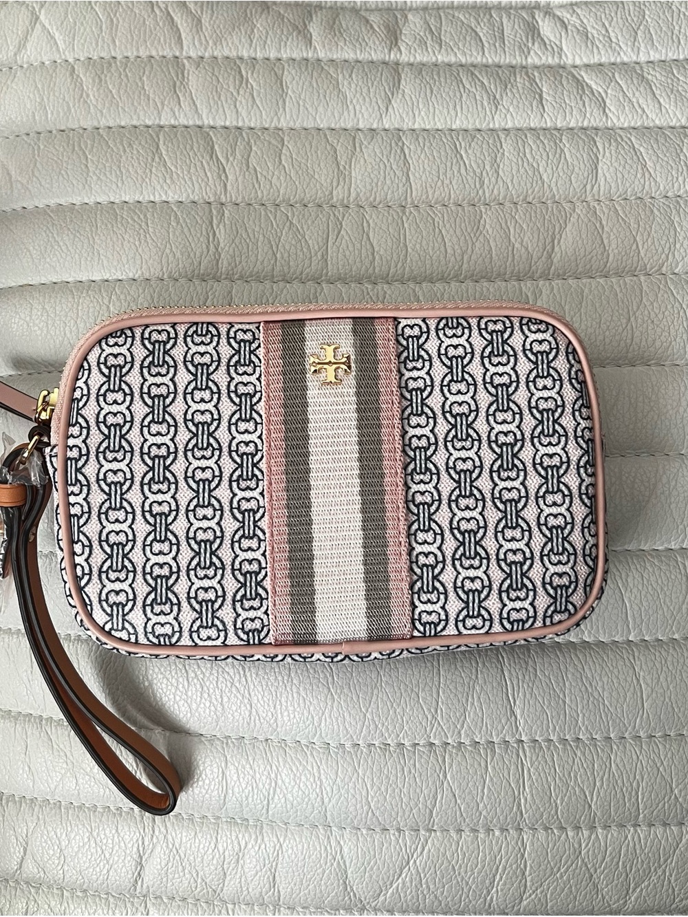 Gemini link canvas wristlet coastal Pink and Cream Wristlet Crossbody Bag